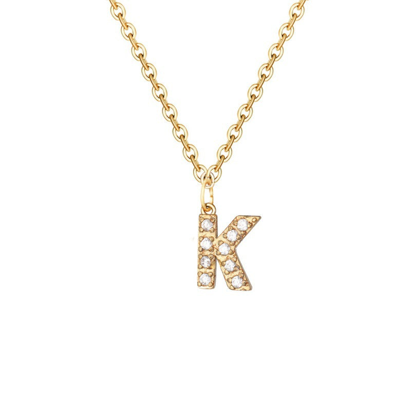 Wholesale Stainless Steel Diamond Alphabet Pendant 14K Gold Plated Necklaces